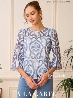 A La Carte รหัส 69998 เสื้องานปักลูกไม้จอร์เจีย คอกลม แข 3 ส่วนแฟร์ สวยหรู