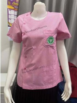 เสื้อริ้วชมพูขาว คอกลม ผู้หญิง ปักกระทรวงสาธารณสุข