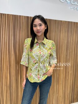 6942 เสื้อเชิ้ต A La Carte ผ้าจอร์เจียพิมพ์ลาย งานปัก แขนสั้นแฟร์ by PENNY CLOTH 888