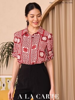 6901 เสื้อ Alacarte เชิ้ตพิมพ์ลายดอกผสมกราฟิก แขนสั้นมีอินธนู กระดุมหน้า เนื้อเย็นใส่สบาย ไม่มีซับใน Clothing Women ผู้หญิง Lady