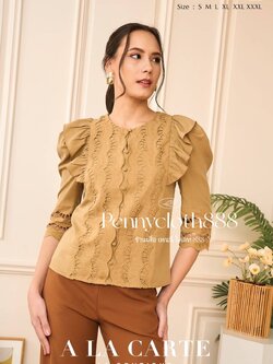 69372 เสื้อ A La Carte คอตตอนซิลด์เนื้อเนียนนุ่ม งานปักฉลุทอผสมเลาะเชิง มีซับใน แขน 3 ส่วน ทรงกระบอก