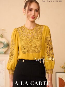 69897 เสื้อ A La Carte เสื้อชีฟองแต่งลูกไม้เนื้อทอ ช่วงอก และแขน by PENNY CLOTH