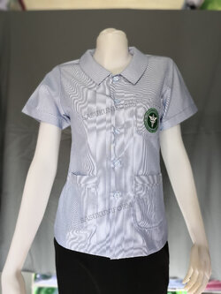เสื้อริ้วฟ้าขาว คอบัวแหลม ปักกระทรวงสาธารณสุข