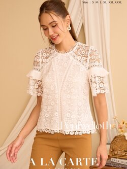 A La Carte เสื้อลูกไม้ รุ่นใหม่ รหัส 69889 เนื้อลูกไม้ทอใหม่ ทอบาง คอกลม แขนสั้นแฟร์ by PENNY CLOTH