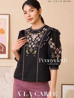 69778 เสื้อ A La Carte คอตตอน งานปักมัลติคัลเลอร์ แขน 3 ส่วน มีซับใน by PENNY CLOTH