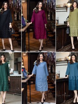 P8861 เดรสลินินผสมผ้าฝ้ายเกรดพรีเมี่ยม เนื้อผ้าขึ้นลายผ้าสวยมาก ดีเทลตอกมุกรอบคอ งานปักผสมลูกไม้ลงไปลาย อก 44 ยาว 43 นิ้ว มี สี เลือดหมู เขียวเข้ม ฟ้าทะเล ฟ้าอมเทา ดำ เขียวตอง