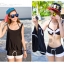 Pre-order ชุดบิกินี่กางเกงขาสั้น พร้อมเสื้อสวมทับ สีดำขาว