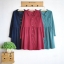 Pre-order เดรสผ้าลูกฟูกแขนยาว กระดุมหน้า มีสี เขียว แดง น้ำเงิน