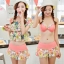 Pre-order ชุดบิกินี่สีเรีบ แต่งด้วยผ้าลายดอกไม้ พร้อมเสื้อสวมทับ มีสีเหลือง กับส้ม
