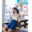 ***พรีออเดอร์***บิกินี่ชุดว่ายน้ำวันพีซ one-piece สีขาวครีมตัดต่อกระโปรงสีน้ำเงินอมฟ้า เล่นดีเทลแต่งลายสานกันช่วงอก กระโปรงกางเกงด้านใน สดใสน่ารักรับลมทะเล สวยเหมือนแบบค่ะ