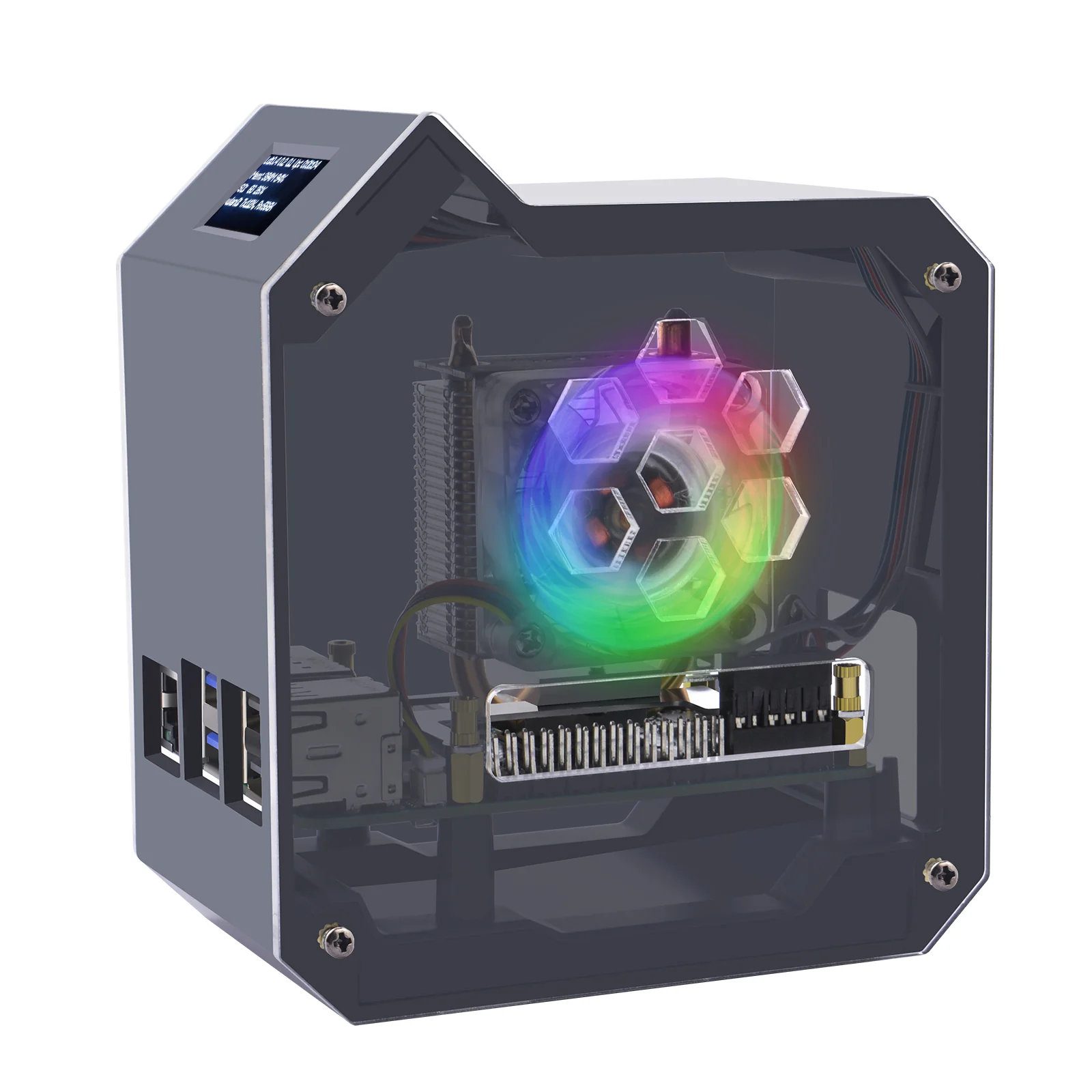 52Pi ABS Mini Tower Kit Black Enclosure Case for Raspberry Pi 5 with Ice Tower Cooler OLED